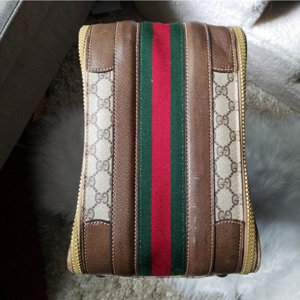 Authentic Vintage Gucci GG Monogram Supreme Sherry Web Suitcase Luggage Travel - Picture 4 of 10